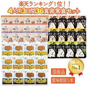 非常食セット 5年保存 4人用3日分36食 防災 備蓄 保存食 防災食 アルファ米 ごはん