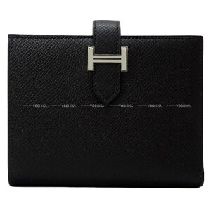 HERMES エルメス ベアンコンパクト 黒 (ブラック) エプソン シルバー金具 二つ折