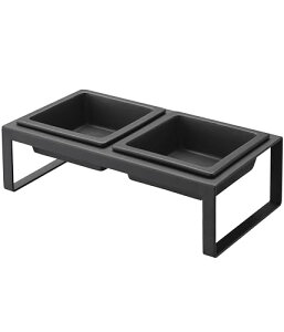 山崎実業(Yamazaki) ペットフードボウルスタンドセット トール ブラック 約W29