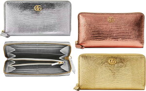 GUCCI グッチ 小銭入れ付きラウンドファスナー長財布GGマーモントラミネートリザードレ