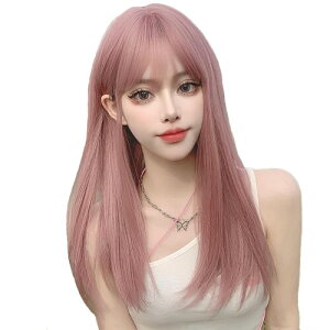 (GUFER) ウィッグ ピンクロング フルウィッグ ピンクオレンジ ストレート かつら自