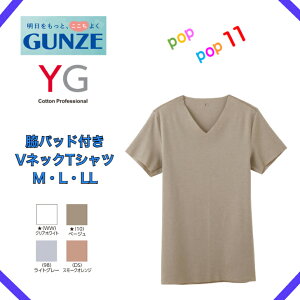 スマートに涼しく GUNZE グンゼ YG 脇パッド付き VネックTシャツ 切りっぱなし