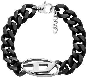 DIESEL ディーゼル メンズ レディースオーバルDロゴプレートブラック喜平チェーンブレ